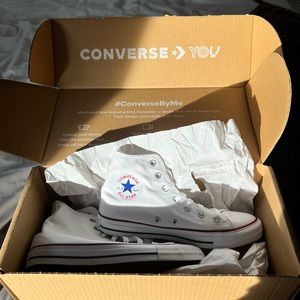 New in box - white high top converse (men 6, women 8)